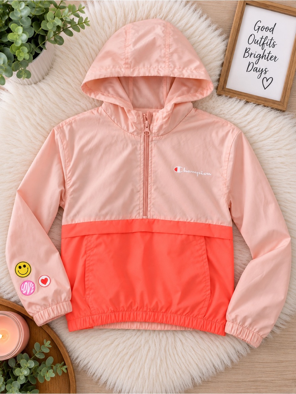 Champion Kids Pink and Coral Colorblock Hooded Windbreaker